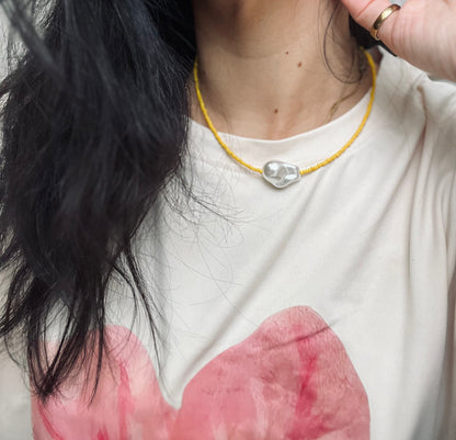 Yellow seed beads necklace